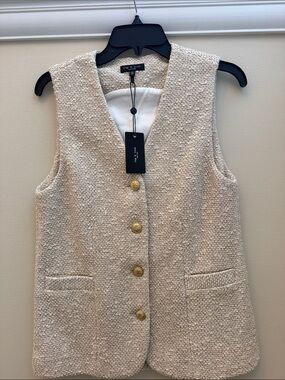 rag & bone Cream tweed Button Vest with Gold Buttons